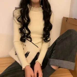 여성 프릴넥 봄 반목 골지 봄가을 니트 가을 프릴 여자 긴팔 데일리룩