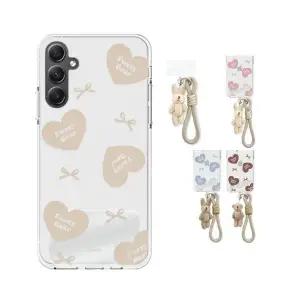 갤럭시A17 (A175) 키즈폰 무너폰2 퍼지베어 하트패턴 로프 스트랩 투명 젤리 케이스