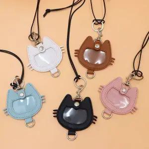 미니 가죽 포켓 목걸이 고양이 키홀더 열쇠고리 여성 동전지갑