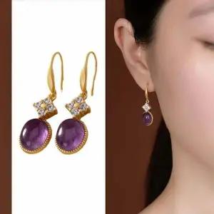 자수정 지르코니아 S925 원석 18K골드도금 무광 귀걸이