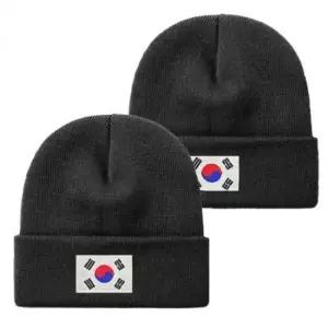 자수 태극기 블랙 비니 헬멧 모자