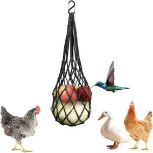 닭 야채 끈 가방 가금류 과일 홀더 양배추 사료 간식 먹이 도구와 갈고리가 달린 닭장 장난감 오리 큰 새