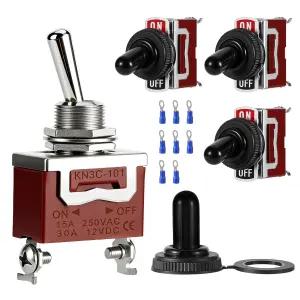 4팩 토글 스위치 SPST ON/OFF 2핀 12V DC 30A 헤비 듀티 방수 부트 캡 커버 포함 자동차 해상 트럭용