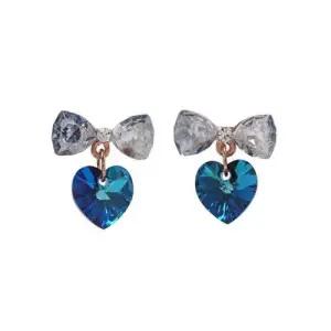 E570 블루 리본 하트 오스트리아크리스탈 은침 귀걸이 WFFP224