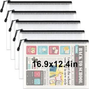 Umriox 5PCS A3 지퍼백 두꺼운 메쉬 지퍼 파우치 대형 보관 가방 사무용품용 퍼즐 정리