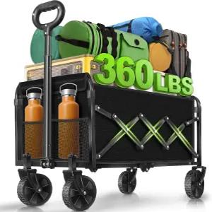 마차 카트 접이식 바퀴가 달린 360LBS 헤비 듀티 조절 가능한 손잡이 및 컵 홀더가 있는 휴대용 유틸리티