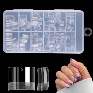 라이온비슨 숏 스퀘어 네일 팁 아크릴 전문가용 하프 매트 커버 노 C 커브 가정용 DIY 및 살롱용 연장