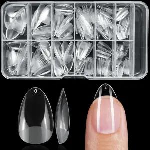 라이프스톨 240pc 아몬드 젤 네일 팁 손톱에 프레스용 짧은 가짜 클리어 아크릴 12 사이즈 풀 커버 소프트