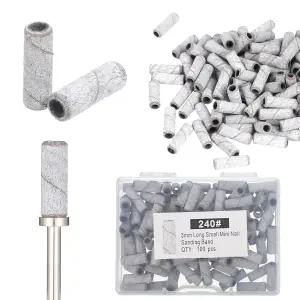 보후이즈 100개(240 그릿 화이트) 샌딩 밴드 네일 드릴 비트 3.1mm용 전문 아크릴 젤 제거 매니큐어 및