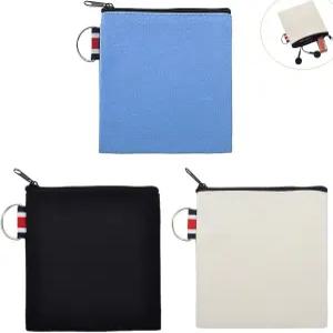 드라크라 3팩 작은 캔버스 지퍼 파우치와 걸이 링 스퀘어 포켓 휴대용 지갑 여행용 수납 정리함 케이스