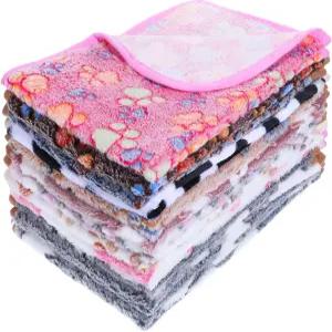 12개 강아지 담요 애완동물 발 프린트 플리스 고양이 부드러운 따뜻한 수면 매트 기니 돼지 우리 라이너