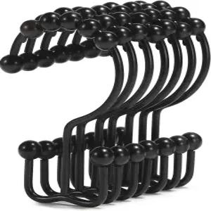 샤워 커튼 후크 구윈 링 스테인리스 스틸 블랙 녹 방지 및 라이너용 무료 슬라이딩 이중 후크(블랙)