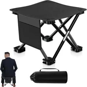 지유징 접이식 캠핑 발판 피크닉 해변 낚시 하이킹 블랙을 위한 휴대용 파우치와 사이드 포켓이 있는