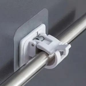 붙이는 무타공 커튼 브라켓 압축 봉 고정 홀더 2P 못없이 달기 커텐 지지대 걸이 거치대 고리 접착식 집게