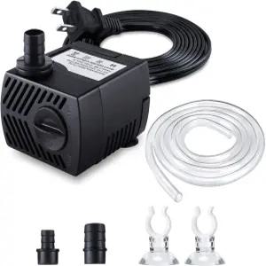 CWKJ 분수 펌프 80GPH(4W 300L/H) 잠수식 물 4.9피트 튜브(ID x 1/3인치)가 장착된 내구성 있는 야외