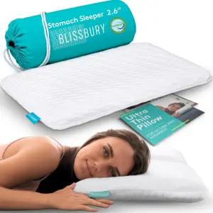 블리스버리 위 수면 베개 ？ 목과 경추 지지를 위한 초박형 2.6인치 메모리 폼 복부 수면을 평평한 편안함과