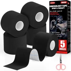 5롤 운동학 테이프 2인치 x 16.4피트 방수 운동 절단되지 않은 키네틱 근육 스포츠 및 일상용 무릎 -
