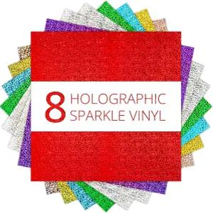 HTVRONT 홀로그램 영구 비닐 - 8팩 12 x12 스파클 글리터 접착 시트 공예 프로젝트 장식용 크리컷 절단기