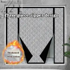 겨울용 방풍, 보온 및 방한 기능이 있는 두꺼운 면 커튼, 비천공, 이중 지퍼 밀폐형 방수 창문 커튼