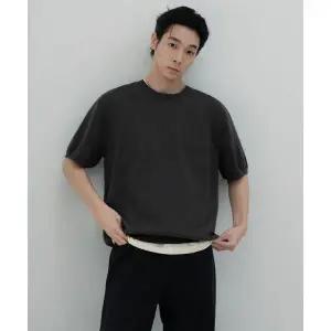 무신사스탠다드 워셔블 수피마 코튼 크루 넥 반소매 니트 다크 그레이 1628815