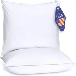 플러프코 다운 대체 베개 표준/퀸 사이즈 2종 세트 - 수면용 퀸 침대 미국산 측면 허리 배 수면자를 위한