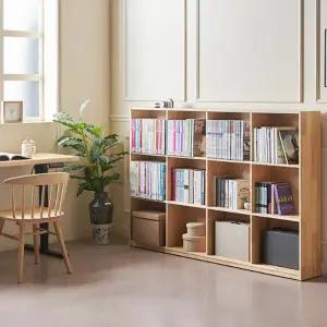 플로 원목 책장 3단 와이드 실속형 12칸수납 다용도 악세사리진열 국내제작