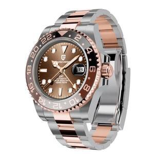 [미국배송] BY BENYAR 파가니 디자인 남성용 시계 GMT 자동 사파이어 유리 패션 비즈니스 스테인리스 스틸 100M 방수 손목 PD-1662