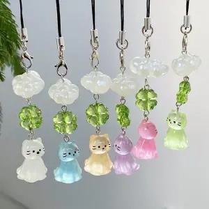 [셀러허브]네잎클로버 야광네코 스트랩키링 6종 (S44882718)