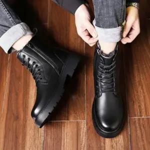 남성 블랙 레이스업 워커 부츠 사이드 지퍼
