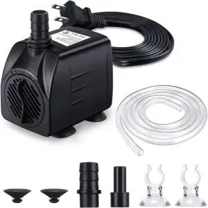 CWKJ 분수 펌프 220GPH(15W 900L/H) 잠수식 물 6.5피트 튜브(ID x 1/3인치)가 장착된 내구성 있는 야외