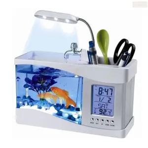 특이한 연필꽂이 어항 수족관 펜꽂이 LED 등 학생용 책상 장식 정리대