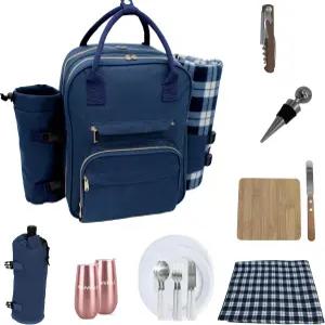 트루벨리 피크닉 백팩 2인용 담요 ？ 와인 홀더 커틀러 치즈 보드 포함 12-in-1 단열 바구니 세트 커플용