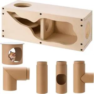 에이스오빗 햄스터 터널 튜브 및 나무 집 세트 컴포지트 가능한 DIY 은신처 생쥐 저빌 마우스 또는 기타