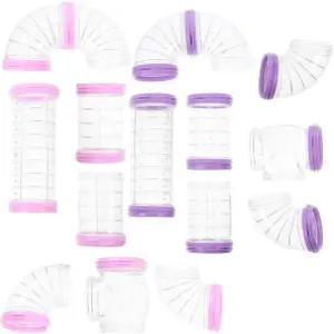 Kisangel 16Pcs 햄스터 터널 튜브 케이지용 DIY 투명 커넥터 파이프 외부 트랙 소형 동물 장난감