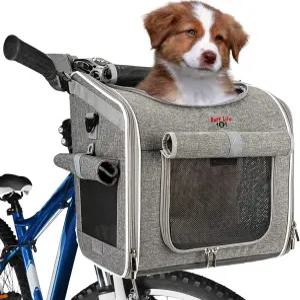 강아지 자전거 바구니 확장 가능한 부드러운 측면 반사 반려동물 캐리어 백팩 4개의 개방형 문 메쉬 창으로
