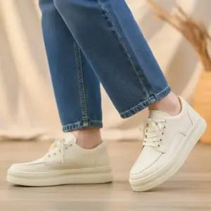 여성 심플 가죽 스티치 통굽 로퍼