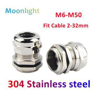 방수 케이블 글 랜드 커넥터 IP68 304 스테인레스 스틸 Inox 미터법 M6 M8 M10 M12 M14 3-6.5mm 4-8mm 용