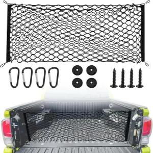 트럭 침대 화물망 신축성 픽업 SUV 트렁크 자동차 및 트레일러용 후크가 있는 51.2x17.8인치 탄성 저장망