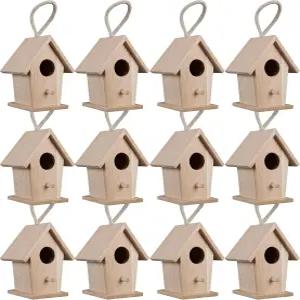 마켓 4.3 전통 새집 만들기 - 100 나무로 만든 미완성 매달린 야외 둥지 상자 벌크 12 팩