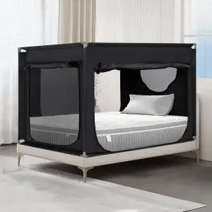 실내 수면을 위한 ANC POP 트윈 침대 캐노피 휴대용 암막 텐트 프라이버시 3도어 수납 가방 블랙