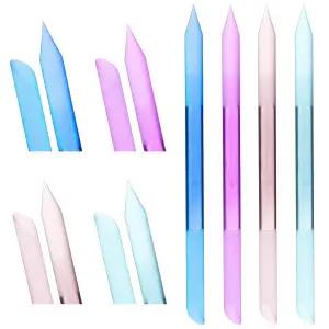 4Pcs 유리 큐티클 푸셔 크리스탈 듀얼 엔드 네일 파일 전문 매니큐어 스틱 트리머 앵글드 정밀 여성 케어용