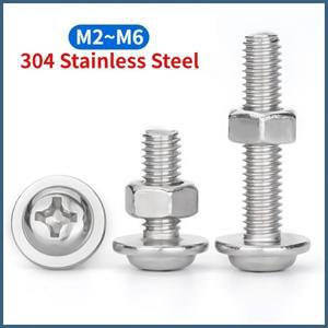 M2 M2.5 M3 M4 M5 M6 A2 304 스테인리스 스틸 호환 플랜지 버튼 헤드 머신 나사 및 육각 풀 너트 조합 세트