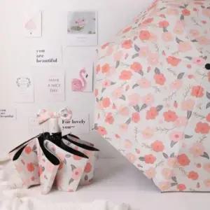 코랄 플라워 패턴 3단 자동 양산 겸용 휴대용 우산 여름 장마 대비