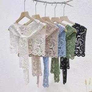 레이스 천공 어깨 숄 케이프 니트 가디건 여성용 숄가디건 페이크 숄 레이스 숄