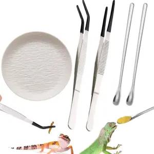 울리겟 파충류 먹이 도구 세트 고무 끝 직선 곡선 집게 핀셋 숟가락 도마뱀 수염 용을 위한 작은 플라스틱