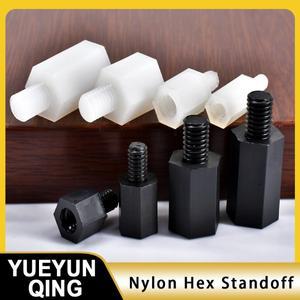 8-40pcs 검정흰색 나일론 스탠드 오프 M2 M2.5 M3 M4 M5 M6 육각 스페이서 컬럼 플랫 헤드 플라스틱 간격
