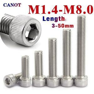 5-50 조각 M1.4 M2 M3 M4 M5 M6 304 A2-70 스테인레스 스틸 DIN912 육각형 소켓 캡 알렌 헤드 볼트 나사 길