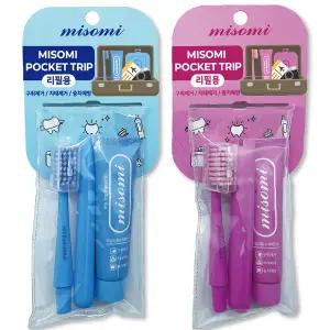 미소미 휴대용 포켓트립 칫솔 치약 여행용 리필용 핑크 미세모칫솔