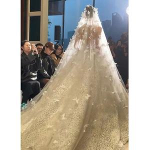 흰색 나비 웨딩 베일 부드러운 털실 대형 꼬리 머리 거즈 3D 매우 긴