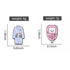 재미 있은 혈당계 꽃 흰색 코트 브로치 에나멜 핀 의학 악기 가방 옷깃 배지 보석 선물 간호사